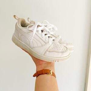 Kids White PUMA Rebound V6 Low sneakers.